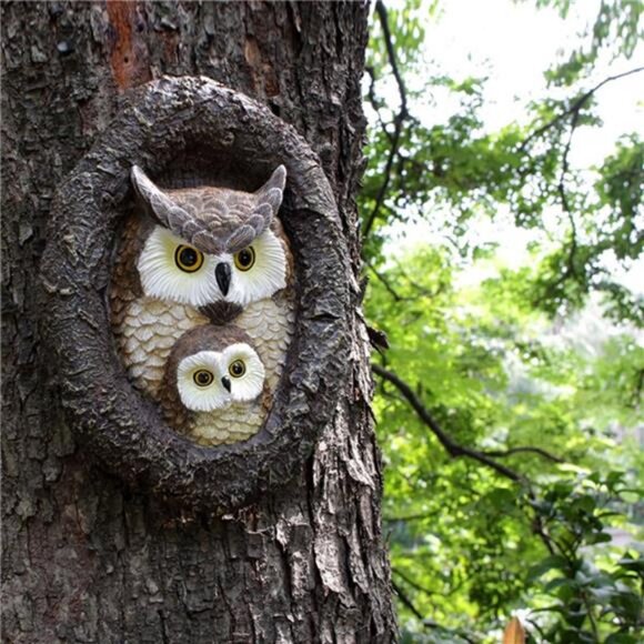 Owl Tree Hugger Whimsical Tree Sculpture Garden Statues Outdoor Tree Face Decor - Picture 5 of 7